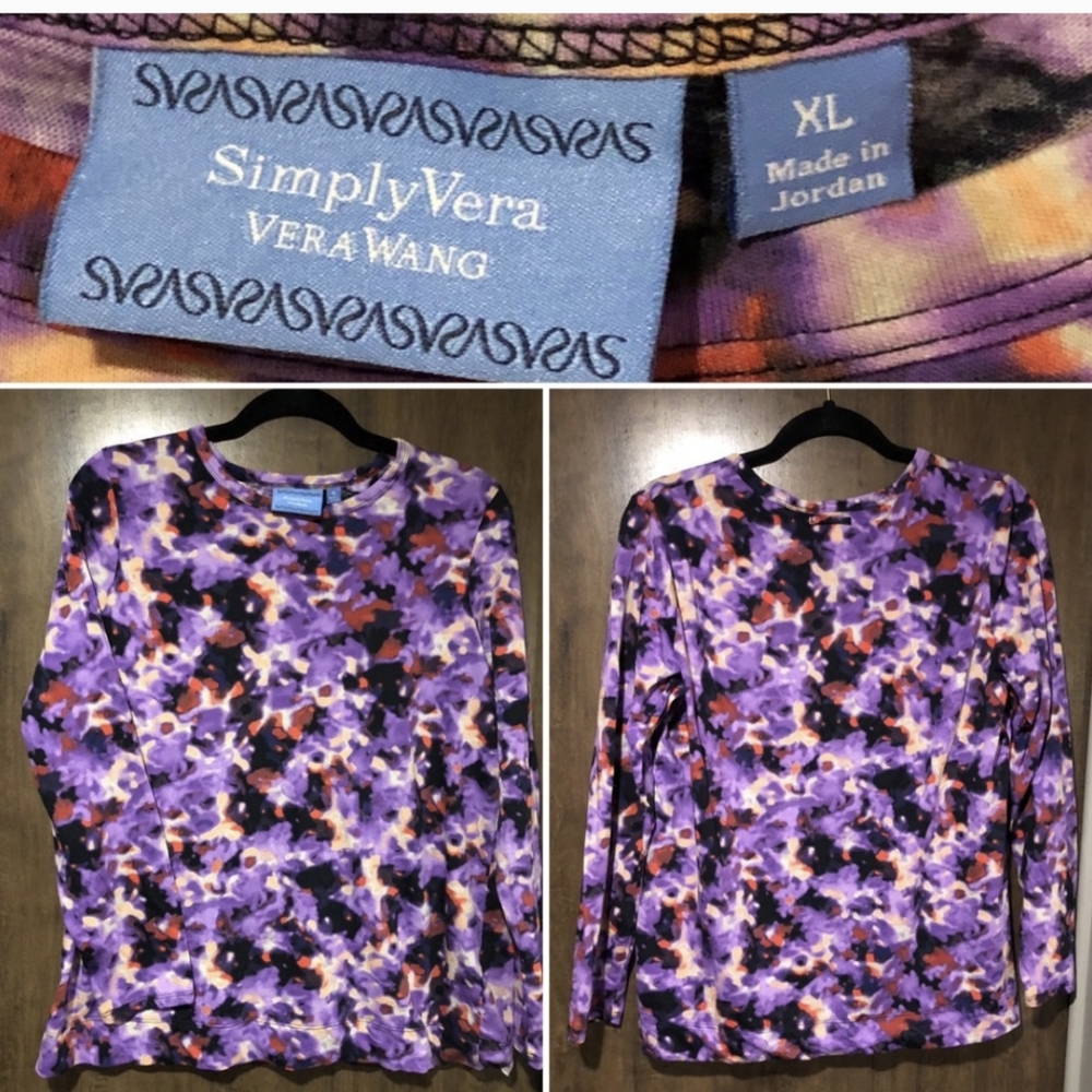 Simply Vera Vera Wang Purple Floral Long Sleeve Top